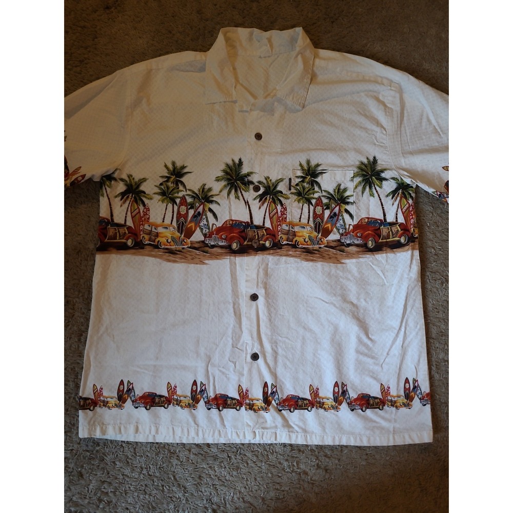Palmwave Hawaii Men's Short Sleeve Cotton Shirt Cars & Surf Boards- 2XL
